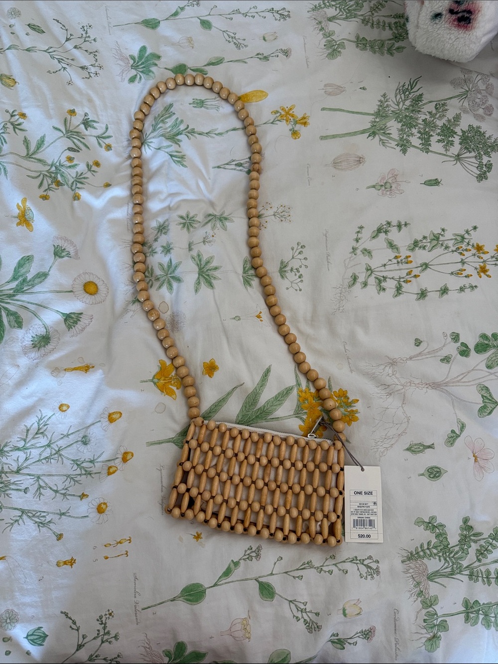 a new day Natural Wood Beaded Crossbody Bag